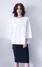 New $590 The Row Stretch Poplin 3/4 Sleeve Bolarin Top in White sz S