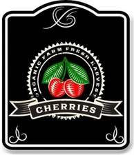 Vintage Cherry Organic Fruit Produce Kitchen Decor BLACK Aluminum Composite Sign