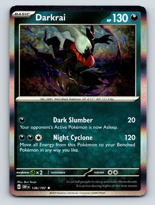 Basic Darkrai HP 130 Dark Slumber Night Cyclone Rarity Dark Card