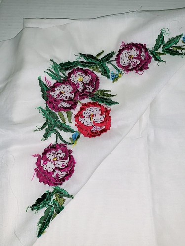 Unbranded White Chiffon Multicolor Floral Pansy Embroidered Remnant Fabric - Picture 7 of 11