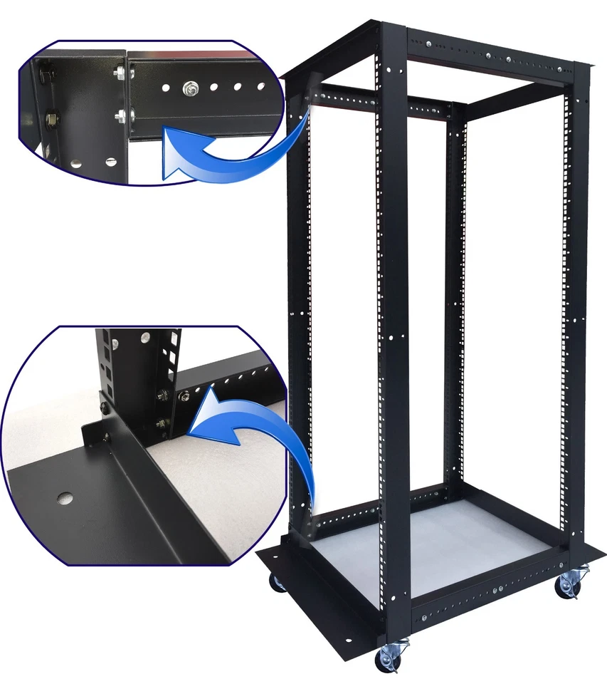22U 4 Post Open Frame 19" Network Server Rack on Caters Adjustable Depth 24"-37" - Image 3 of 4