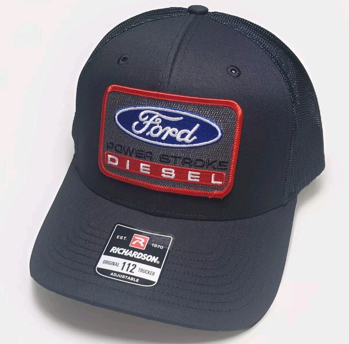 Ford Power Stroke Diesel Patch Richardson 112 Trucker Hat Snapback Black/Black