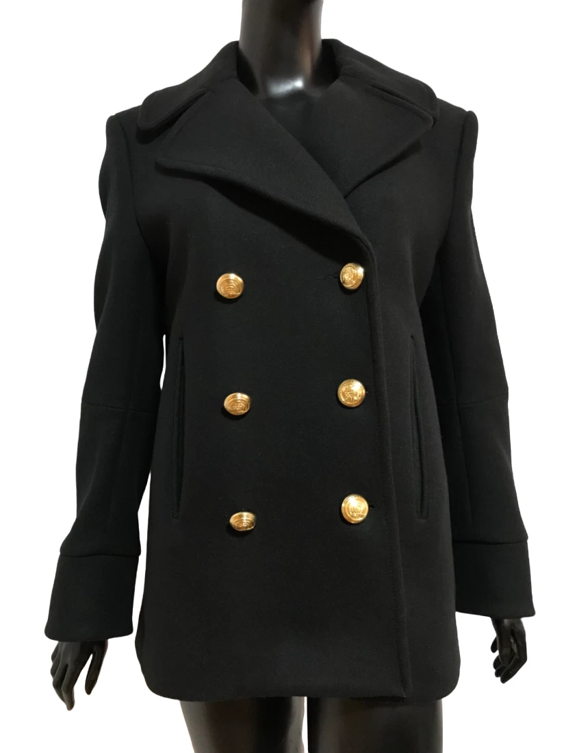 ❤️BALMAIN X Double Breasted Wool Peacoat Gold Buttons Size US | eBay