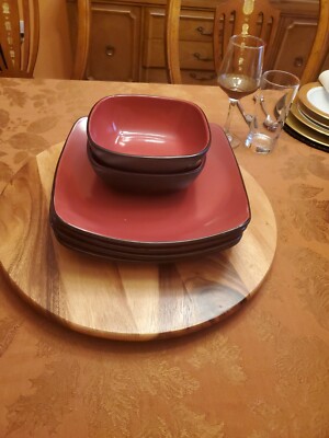 Corelle Heartstone Stoneware Square Red Dinner Plates Set Of  Bowls
