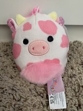 Squishmallows 4" Evangelica the Pink Cow Heart Spots Fuzzy Clip Valentine's NWT
