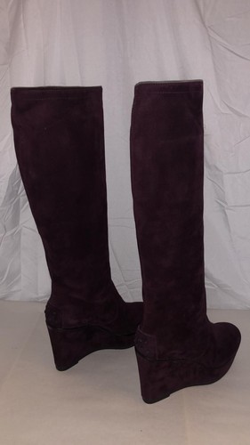 40.5/US10❤️ TODS HIGH WEDGE Heels Knee High Suede Leather Platform BOOTS ITALY - Picture 10 of 12