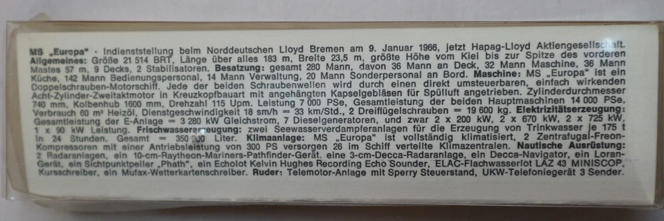 altes MS Europa Schiffsmodell, Wiking, Germany, Hapag Lloyd AG 21514 BRT 1:1250 - Bild 4 von 4