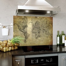 Glass Splashback Kitchen Tile Cooker Panel ANY SIZE Classic Vintage Old Map 0318