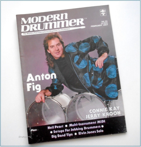 MODERN DRUMMER - Feb 1987 - ANTON FIG with DAVID LETTERMAN - Neil Peart
