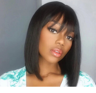 Image of Side part blunt cut bob with bang 9
