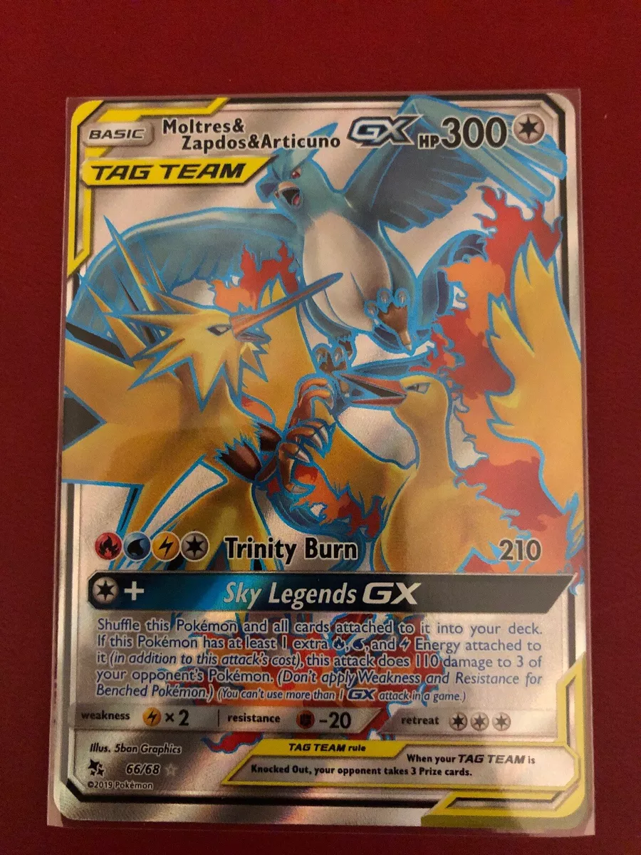 Shiny Articuno GX Full Art Hidden Fates Trio Birds Pokemon Card Tcg