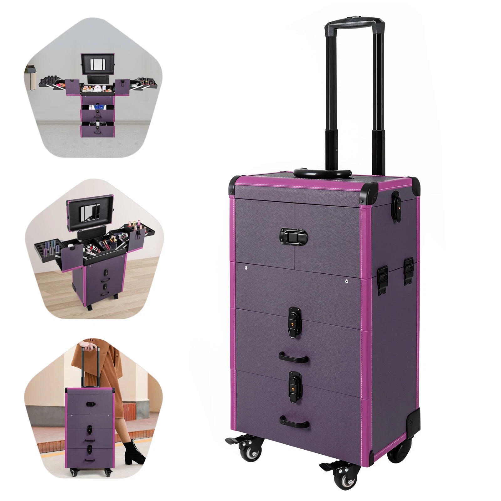 Large Make up Cosmetic Orgainzer Lockable Portable Cosmetic Organizer Trolley