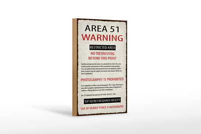 Holzschild Hinweis 12x18 cm Area 51 warning no trespassing Schild
