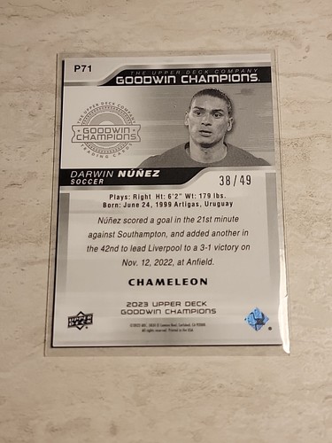 Upper Deck 2023 Goodwin Champions Darwin Nunez Calcio /49 Camaleonte  - Foto 3 di 3