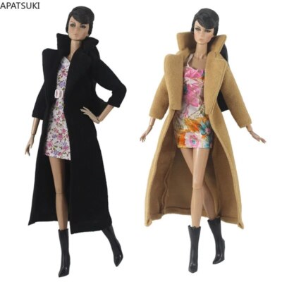 Winterkleidung Set für Barbiepuppe Outfits Mode lange Mantel Parka Kleid Stiefel
