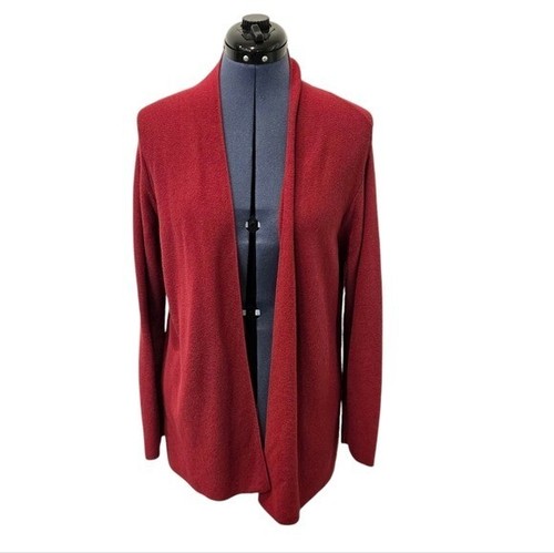 Eileen Fisher red Italian Yarn open front cardigan Large