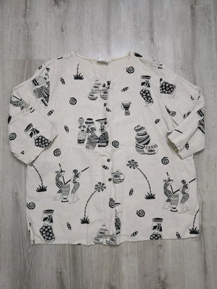 Conjunto de lino Marc Ware de algodón vintage parte superior inferior para mujer talla grande 1X/2X Foto 2 de 4