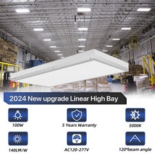 LED Linear High Bay Light 100W 5000K Bright White Commercial Shop Lamp 100-277V