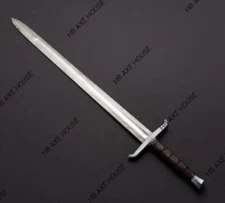 CUSTOM HANDMADE DAMASCUS STEEL SWORD VIKING WITH DAMASCUS GUARD LEATHER SHEATH