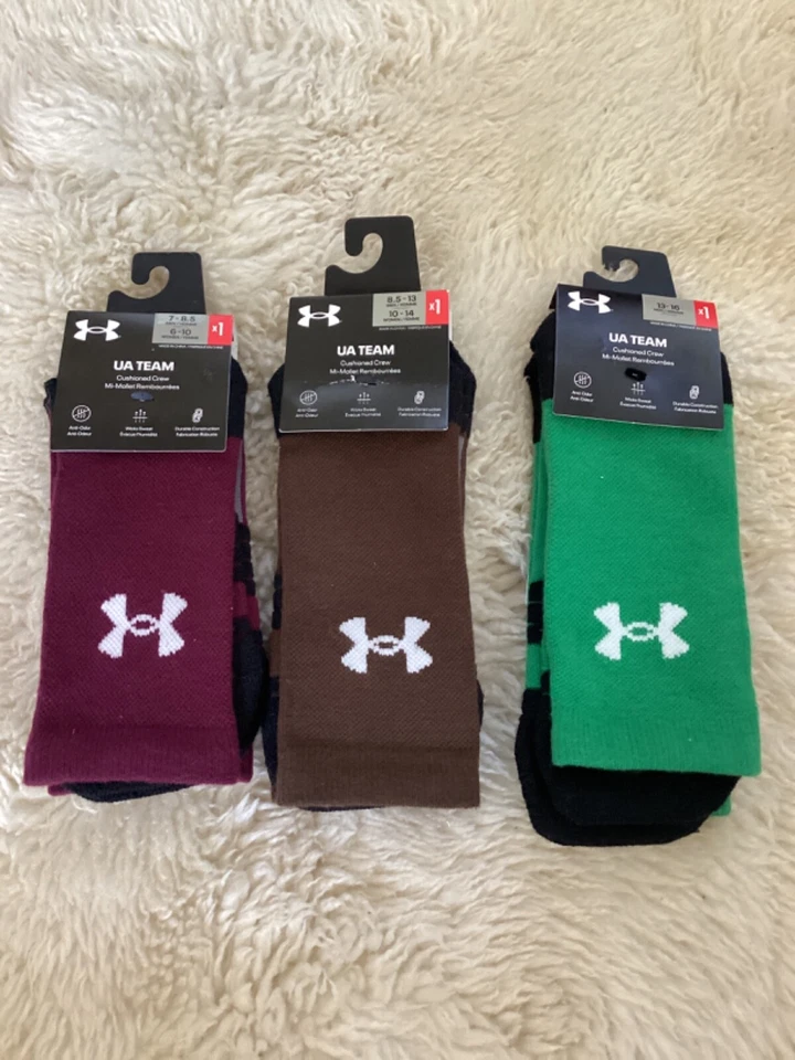 1 par UNDER ARMOUR Unisex Equipo Cojín, Crew Calcetines Anti Olor Arco Soporte Foto 2 de 4