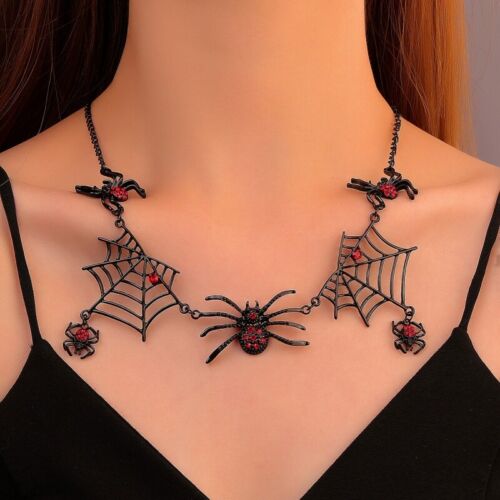 Halloween Spider Pendant Cubic Zirconia Necklace Gothic Women Party Band Jewelry - Picture 1 of 9