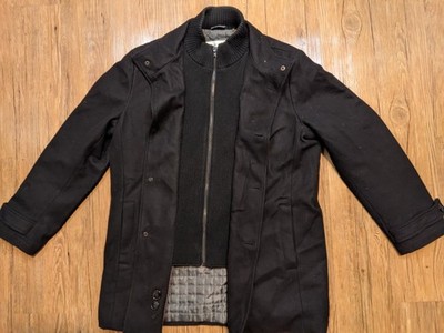 Kenneth Cole Reaction Mens Heavy Winter Coat Size L Black Zip Button Close B38
