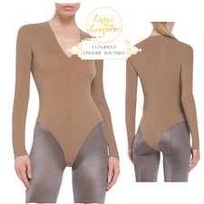 THE V NECK BODY by Wolford S Mocha Brown Plunging Neck Comfortably Soft Full Bottom