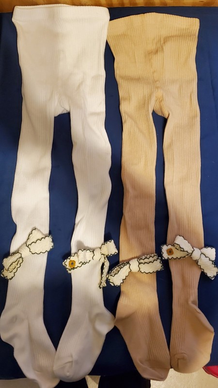 Girls Ribbed Tights W Knitted Bow SZ 4 Tan & White NEW b30