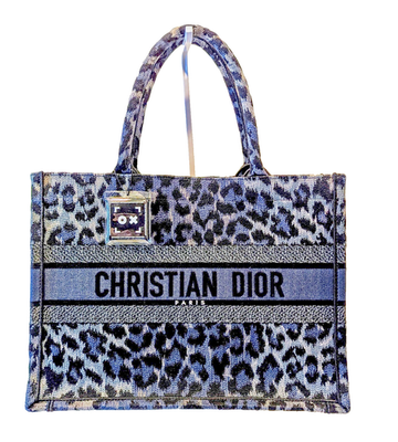 Dior Medium Book Tote Mizza Leopard Embroidered Canvas Navy