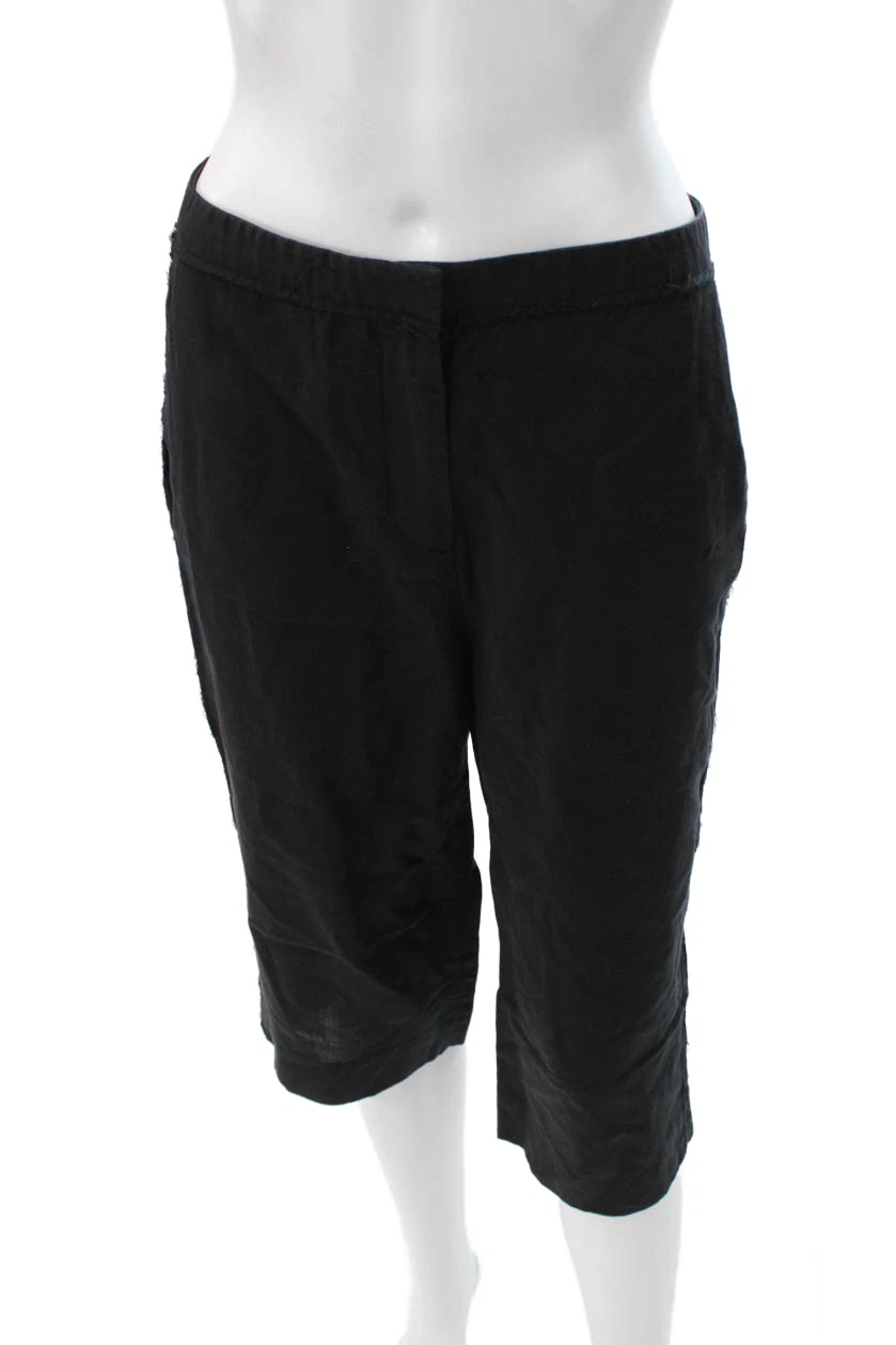 Zara Women Capri Pants Black Lyocell Blend Button Inseam 20 Size M