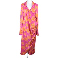 ASOS Curve Midi Wrap Dress Womens 18 Pink Orange Floral Casual Church Office NEW