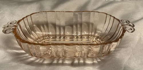 Hocking Handled Pink Depression Glass Relish Butter Candy Dish 7-1/4" Vintage