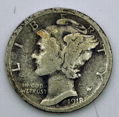 1918 S Mercury Dime 90% Silver San Francisco Mint Good