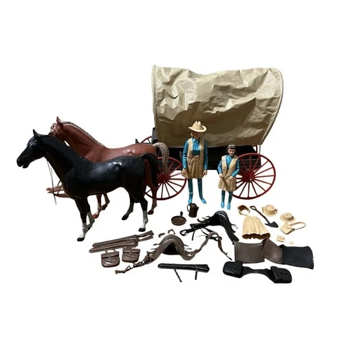 VTG Louis Marx Wagon Horse Jane Janice Johnny West Figure Doll Accessories Lot