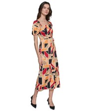 KARL LAGERFELD PARIS Geo-Print Square-Neck Maxi Dress Women's 16 Marmalade S/S