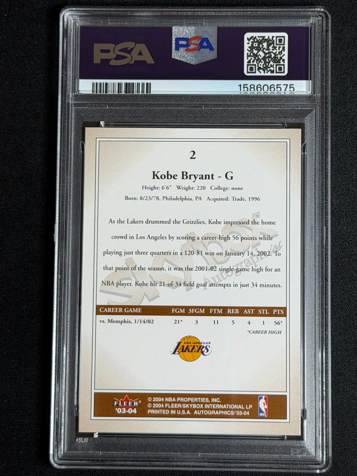 2003 Skybox Autographics Kobe Bryant #2 PSA 9 MINT Lakers NEW LABEL LOW POP HOF view 2