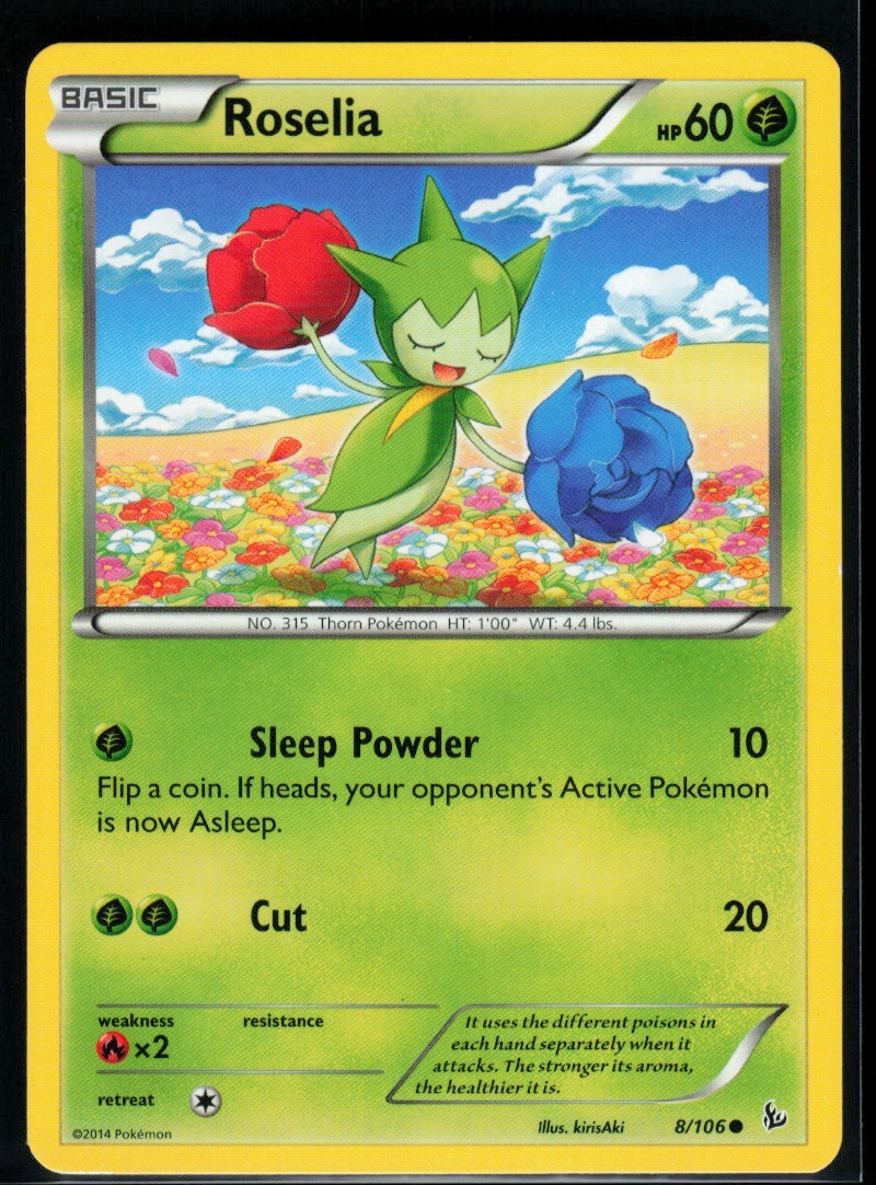 2014 XY - Flashfire Roselia #8 Non Holo Pokemon Card
