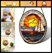Stained Glass Sailboat Seagull Suncatcher - Ocean Decor Panel for Home  Gifts