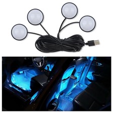 4-in-1 Car LED Lights Interior with USB Port,Ambient Neon Car Door Ice Blue