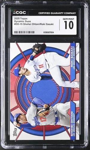 2025 Topps Series 2 Dynamic Duos Shohei Ohtani, Roki Sasaki #DD-15 (RC) CGC 10