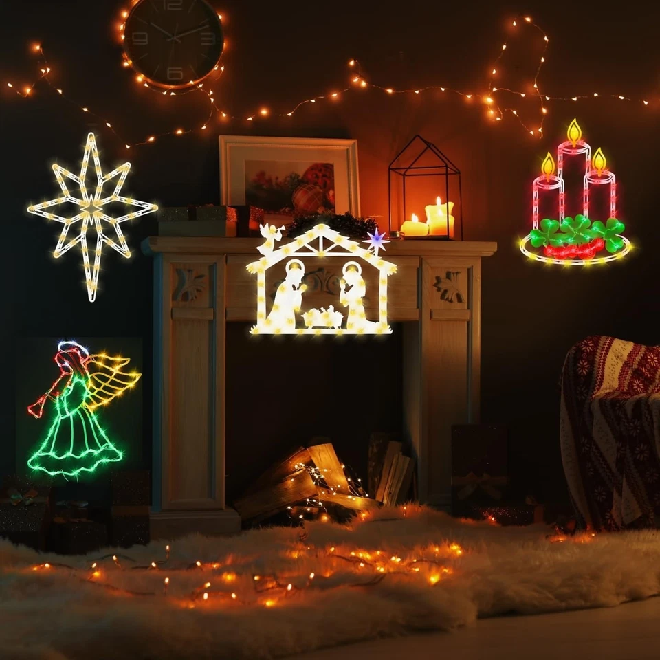 Paquete de 4 luces de silueta de ventana decoraciones navideñas de 16" Angel Belén -LN Foto 4 de 4