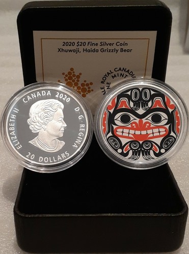 2020 Xhuwaji Haida Grizzly Bear $20 1OZ Pure Silver Proof Canada Coin, Bill Reid - Foto 5 di 7
