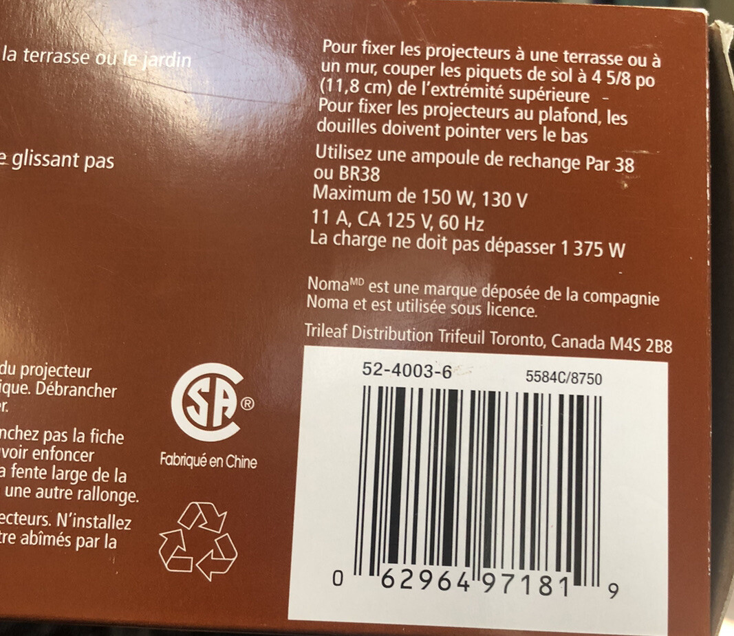 NOMA Outdoor Security Flood Light Holder, WeatherResistant, 60Hz. New