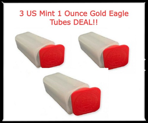 3 Genuine Official US Mint Square Coin Tubes For 1 Oz Gold Eagle Coins Red Lid