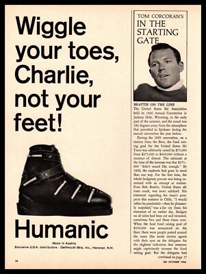 1966 Humanic Austrian Snow Ski Boots ''Wiggle Your Toes Charlie'' Vintage Print Ad