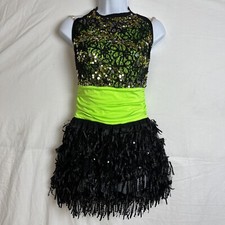 Costume Gallery Women's Black Green Sequins Unitard Dress Size AM
