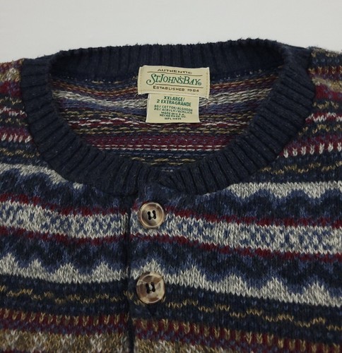 Vintage 90s Multicolor Stripe Pattern Henley Knit Sweater Cotton Blend USA Made - Picture 4 of 5
