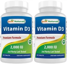 2 Pack Best Naturals Vitamin D3 2000 IU 100 Tablets