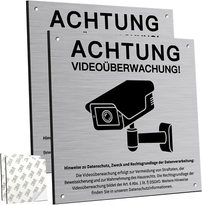 2 Stück Achtung Videoüberwachung Schild Privatgrundstück Mit DSGVO Hinweis, 15X1