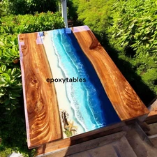 48"x30" Ocean Wave Center Dining Table Top Handmade Live Edge Wooden Furniture